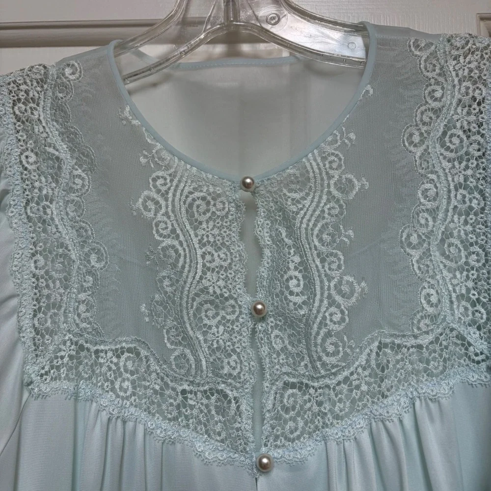 Vintage Shadowline Mint Green Lace Peignoir Nightgown Robe Set Medium USA Nylon